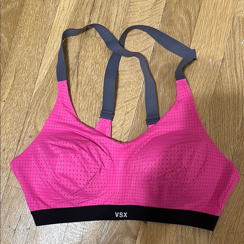 VSX Pink and Black Sports Bra with Racerback Design